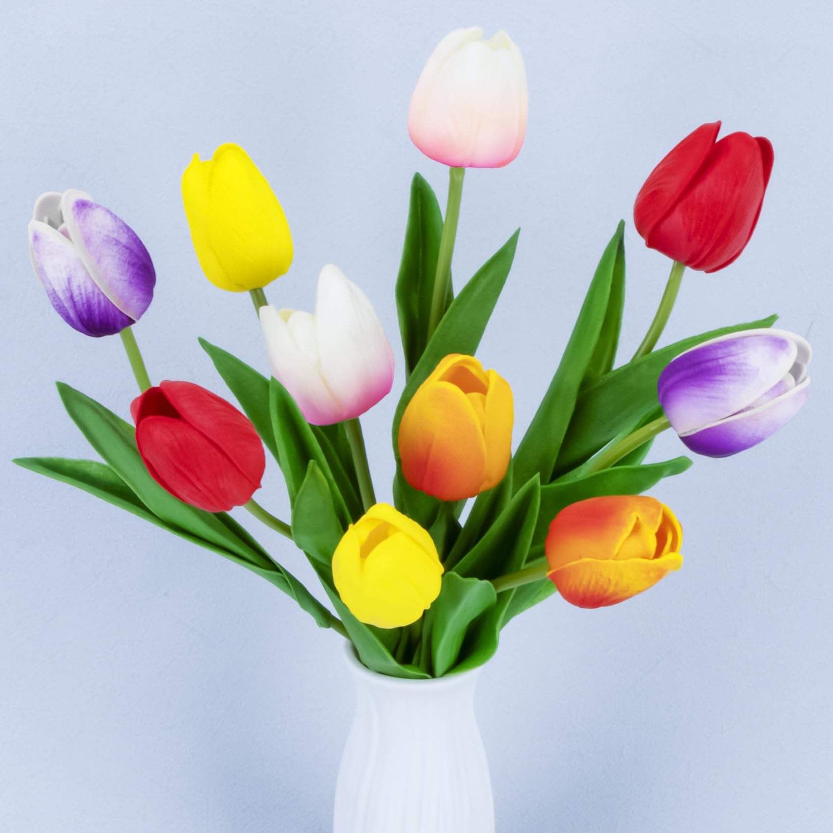 MAQIHAN 10 Multicolor Tulips Artificial Flowers - Fake Tulips Real Touch Flowers Artificial Tulips That Look Real Realistic Faux Plastic Flowers Bouquet Arrangements for Home Dining Table Decoration