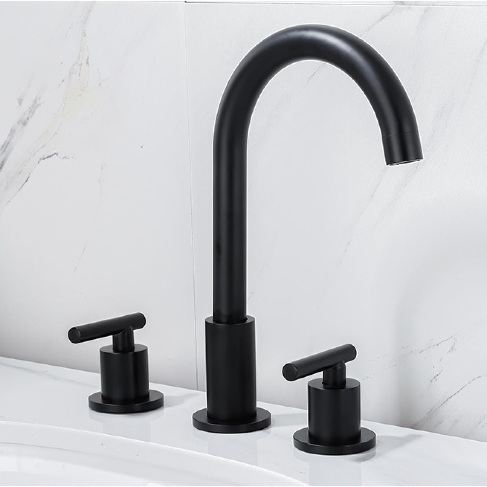 Rubinetto Lavabo Bagno Nero Opaco FELIXBATH Con Spruzzatore Estraibile | Miscelatore A 2 Maniglie Per 3 Fori Con Beccuccio Girevole 360° E Scarico Pop-up