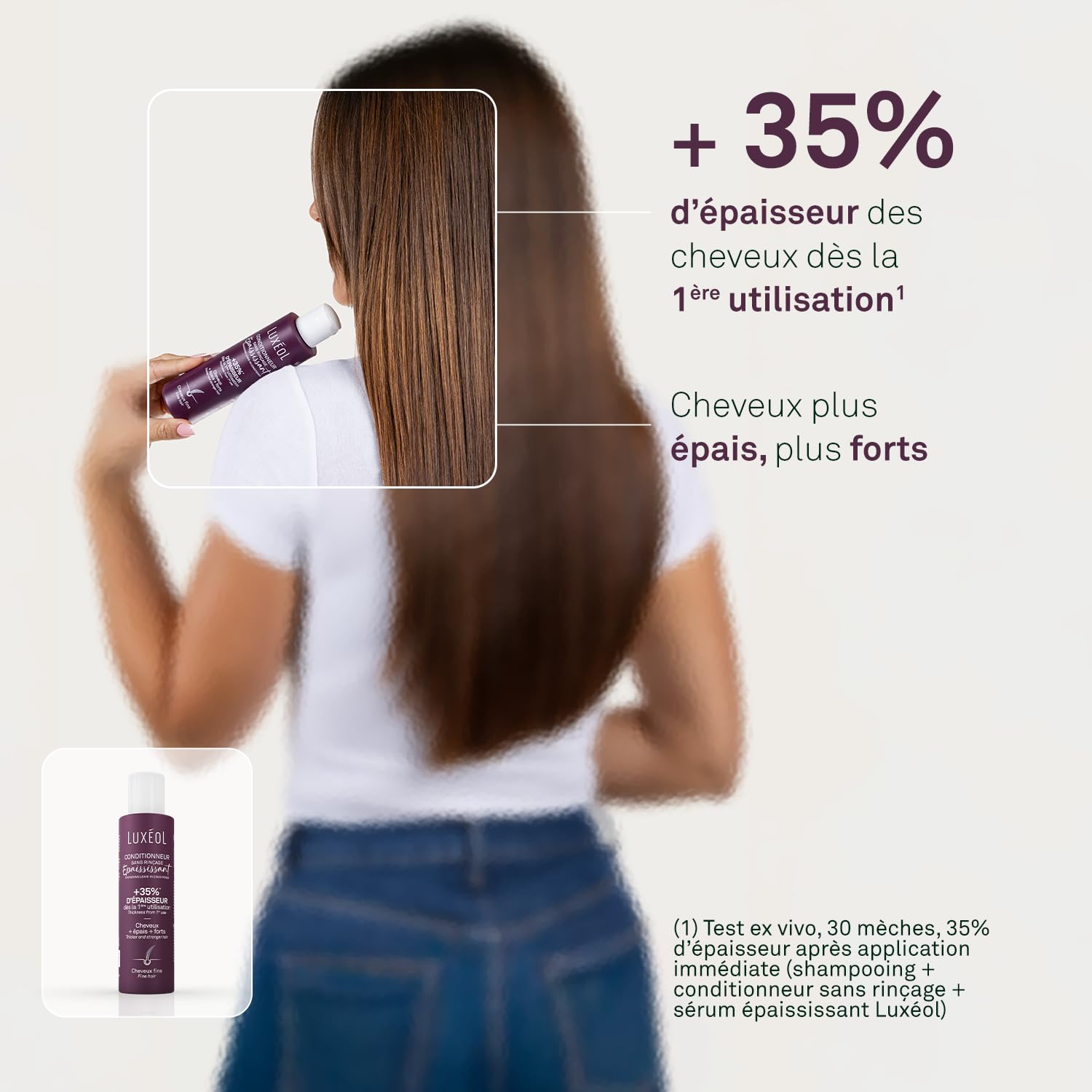 LUXEOL - Conditionneur Epaississant Sans Rinçage - +35% D'Epaisseur Dès la 1ère Utilisation* - Efficacité Prouvée - à l'Algue Rouge, Protéine de Riz & Acide Hyaluronique - Fabriqué en France - 150 ml