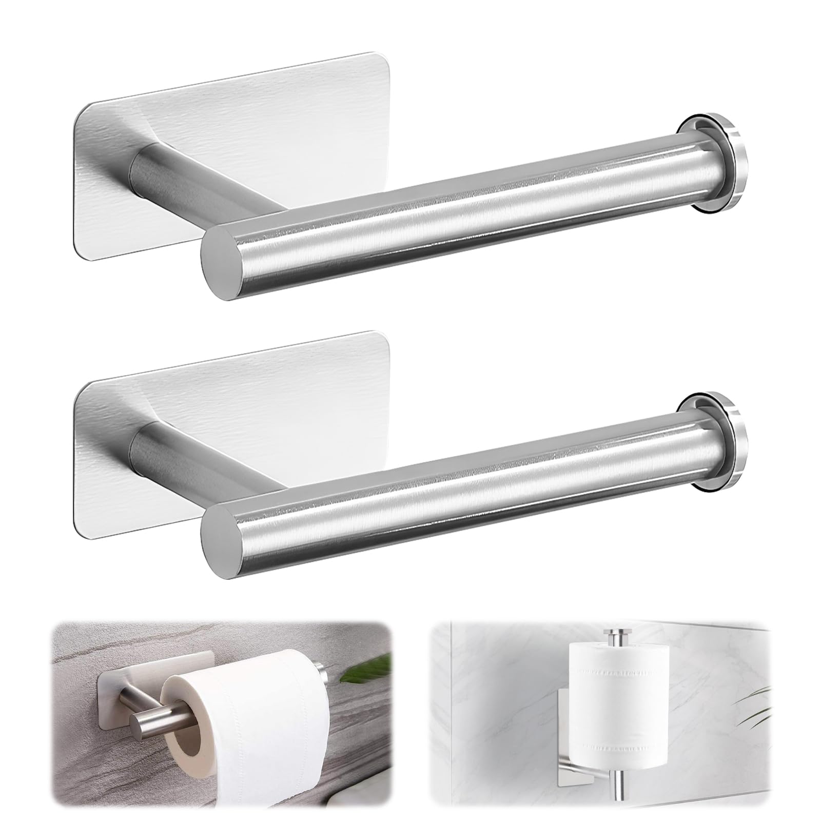 KWJEIULSOQ 2Pcs Toilet Roll Holder Self Adhesive 304 Stainless Steel,Silver