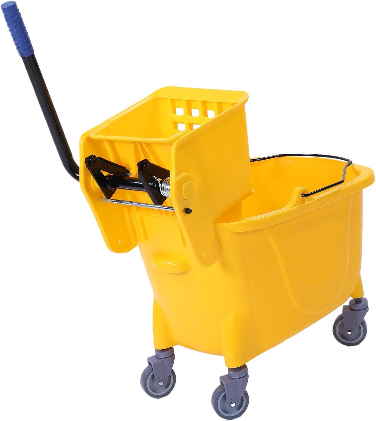 Bewinner 32L Heavy Duty Rolling Mop Bucket | Side Press Wringer for Industrial Office Restaurant Cleaning