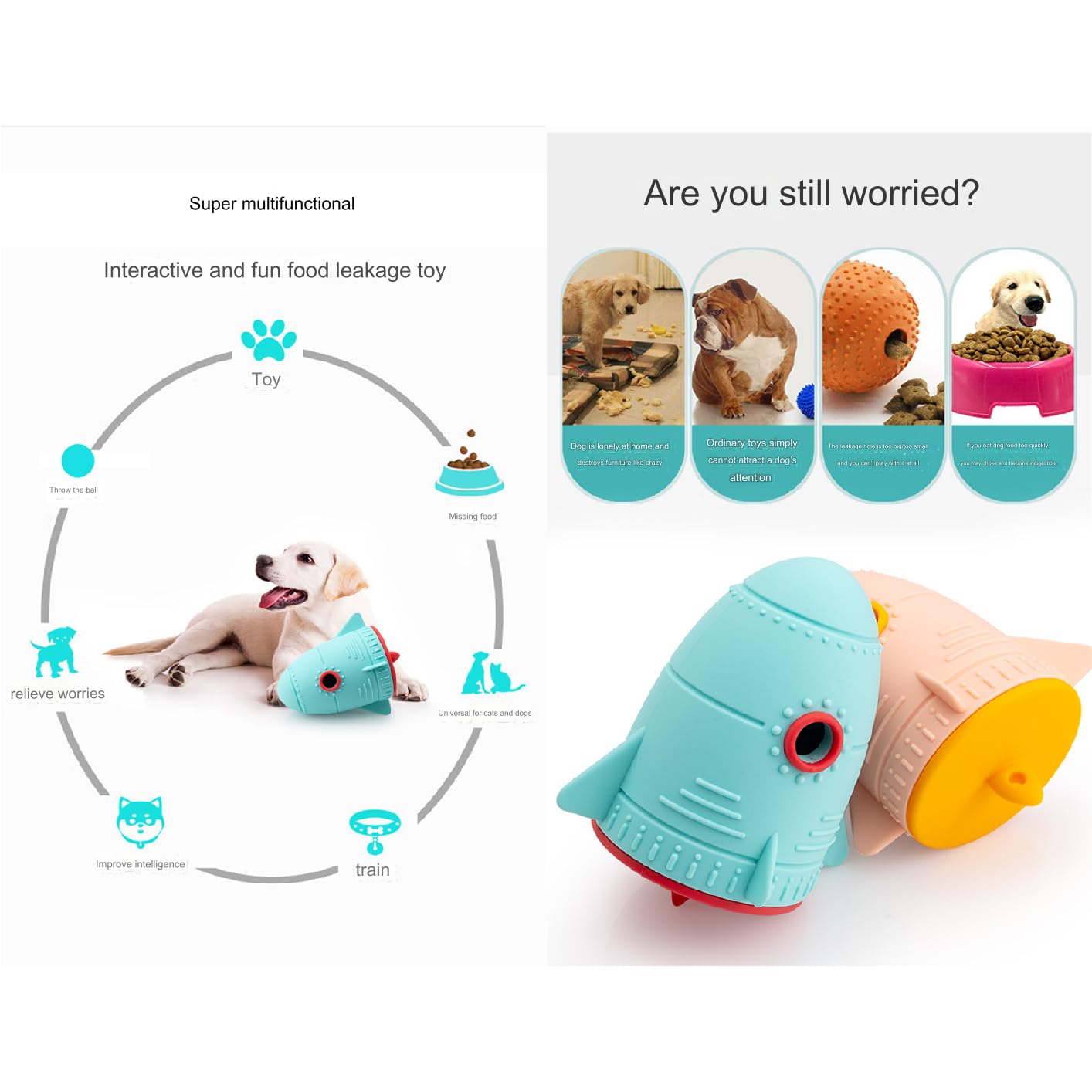 Juguete dispensador de golosinas para perros, juguetes dispensadores de golosinas de goma de cohete, juguetes interactivos para perros dispensadores de golosinas, juguetes para perros para