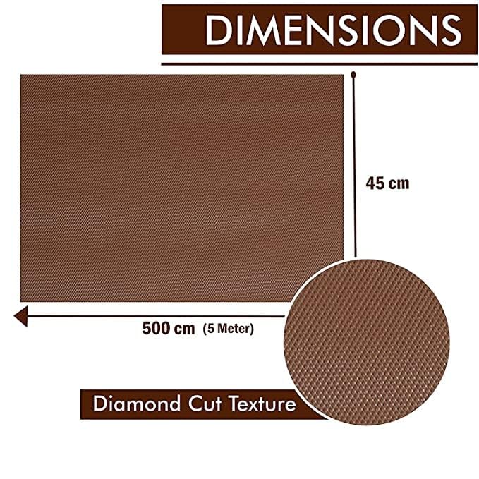 Image of DALUCI Anti Skid Fridge Mats Roll 5 Meters (45 cm x 500 cm) | Drawer Mat for Kitchen Drawers, Shelves & Wardrobe | Food Grade EVA Anti Slip Shelf Liner, Washable, Diamond Pattern, Brown