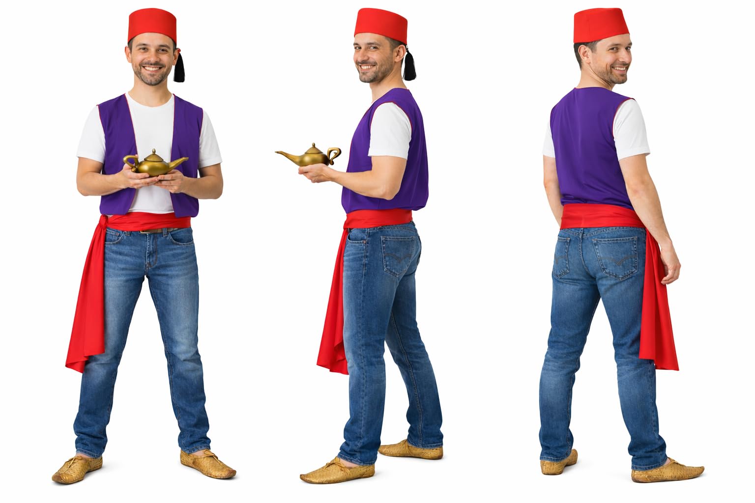 Adults 3 Piece Aladdin Arabian Street Rat World Book Day Movie Fancy Dress Costume