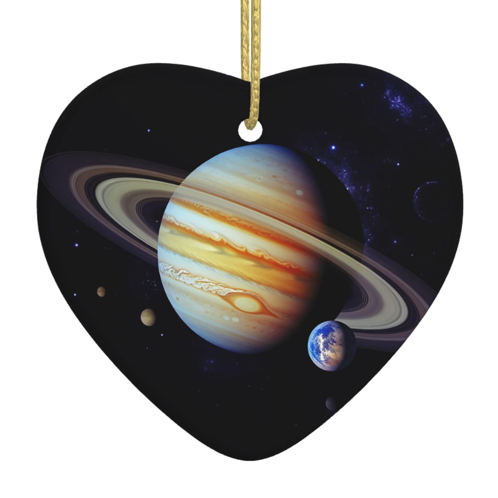 Ceramic Christmas Tree Hanging Ornaments with Gold Ropes Christmas Tree Decorations Heart Ceramic Planet Jupiter Pendant Keepsake Decorations for Holiday Xmas Gift Ideas
