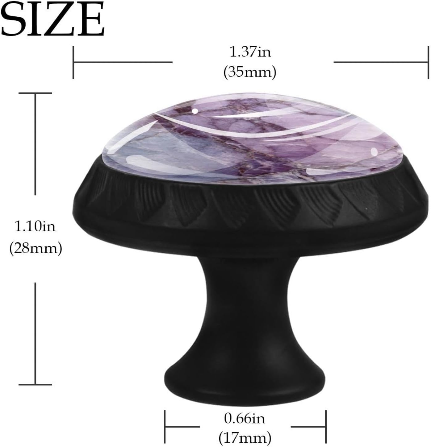 Black Purple Marble Texture (3) Durable Glass Knobs, Practical Drawer Pulls for Cabinet and Closet