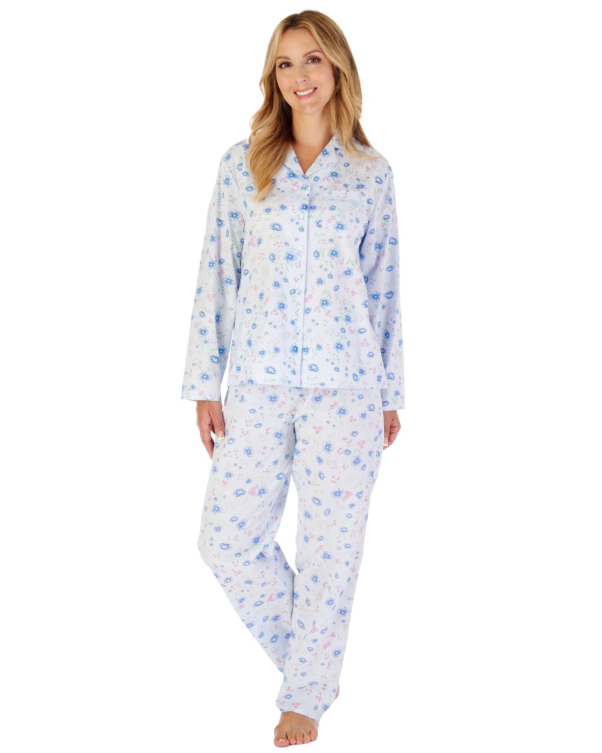 Slenderella Long Sleeve Cotton Pyjamas PJ02203 Blue 16-18