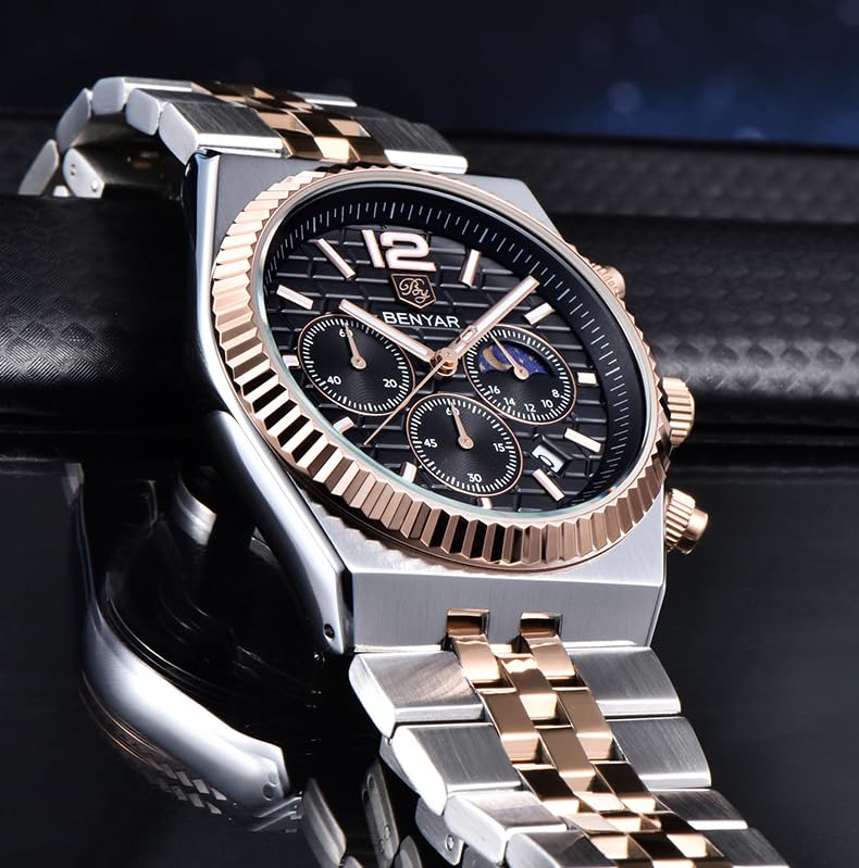 Image of BENYAR Men's Luxury Chronograph Watch Date Window High-Performance Luminous Quartz movment Waterproof -Ideal Gift for Business & Casual Gift Stylish Wristwatch for Men & Boys
