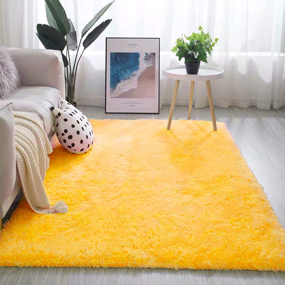 GueTTO Shaggy Prestige - Tappeto a pelo lungo, per decorare soggiorno, camera da letto, come tappetino per gattonare per bambini, tappetino da yoga e tappetino per esercizi, giallo, 140 x 200 cm