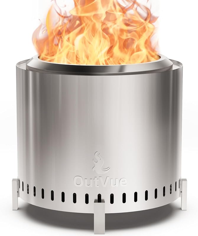 19.5 inch Stainless Steel Smokeless Fire Pit with Tote Bag | Outdoor Smokeless Firepit with Fire Poker, Wood Burning Fire Pits for Camping, Bonfire, Low Smoke Firepit for Outside