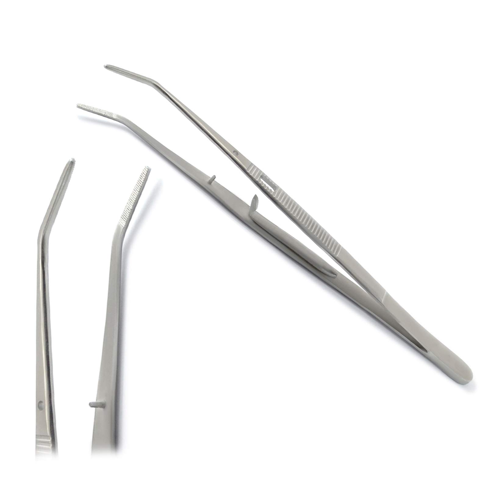 MEDSPO Professional Tweezers | Orthodontic Surgical Medical | Dental Bracket Placing | Cotton Dressing Tissue Forceps | Direct Bonding Serrated Suture Plier CE (Self Lock Tweezers - 15cm)