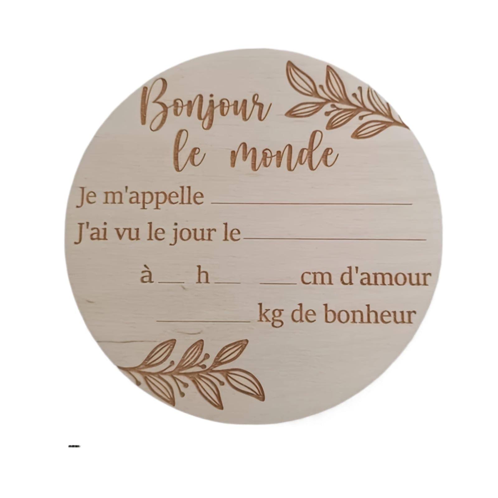 Générique En bois bébé plaque commémorative ronde pièce de bois Bonjour mot circulaire nouveau-né mensuel plaque Photo Prop pour la photographie de douche de bébé