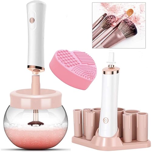 Makeup Brush Cleaner and Dryer Machine, YOYEWA Electric Cosmetic Automatic Brush Spinner with 8 Size Rubber Collars, Wash and Dry in Seconds, Deep Cleaner Solution Kit for Makeup Brushes