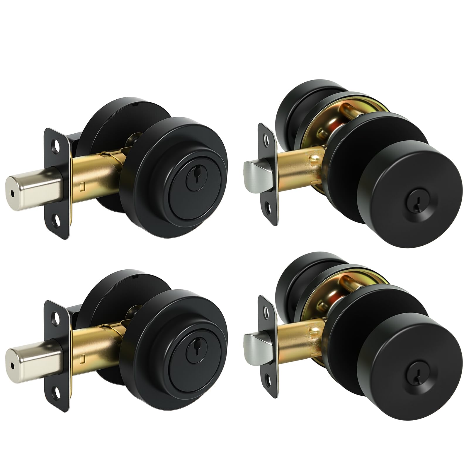 Photo 1 of **FACTORY SEALED**  Cielsa Dawn Single Cylinder Deadbolt Lock and Door Knob with Lock, Keyed Alike Door Locks for Front Door(Matte Black,2pack-Set)