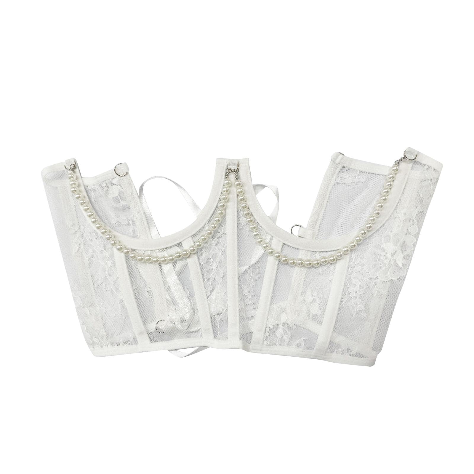 ™ Lace Belt Tie Back for Women Underbust with Beads Chain White | s & Bustiers | Intimates & Sleep-image-5