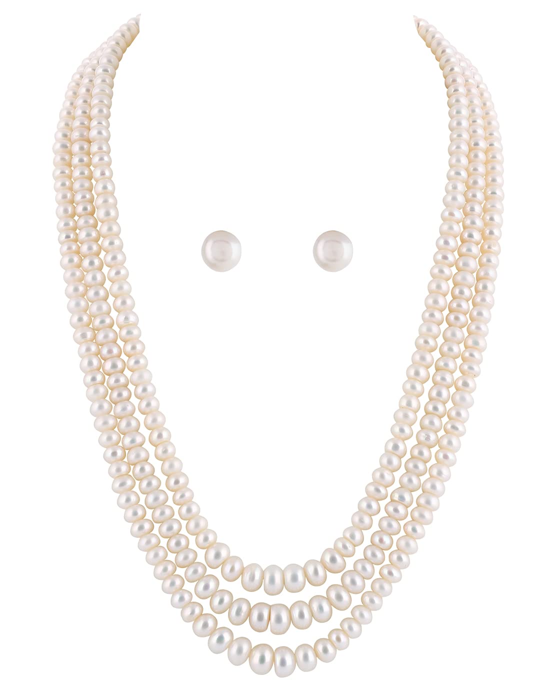 GenericNatural Fresh Water Hyderabadi Button Shaped 4 To 9 MM Size Pearl Graduation Necklace Chain With Certificate from Hyderabad for Women Girls