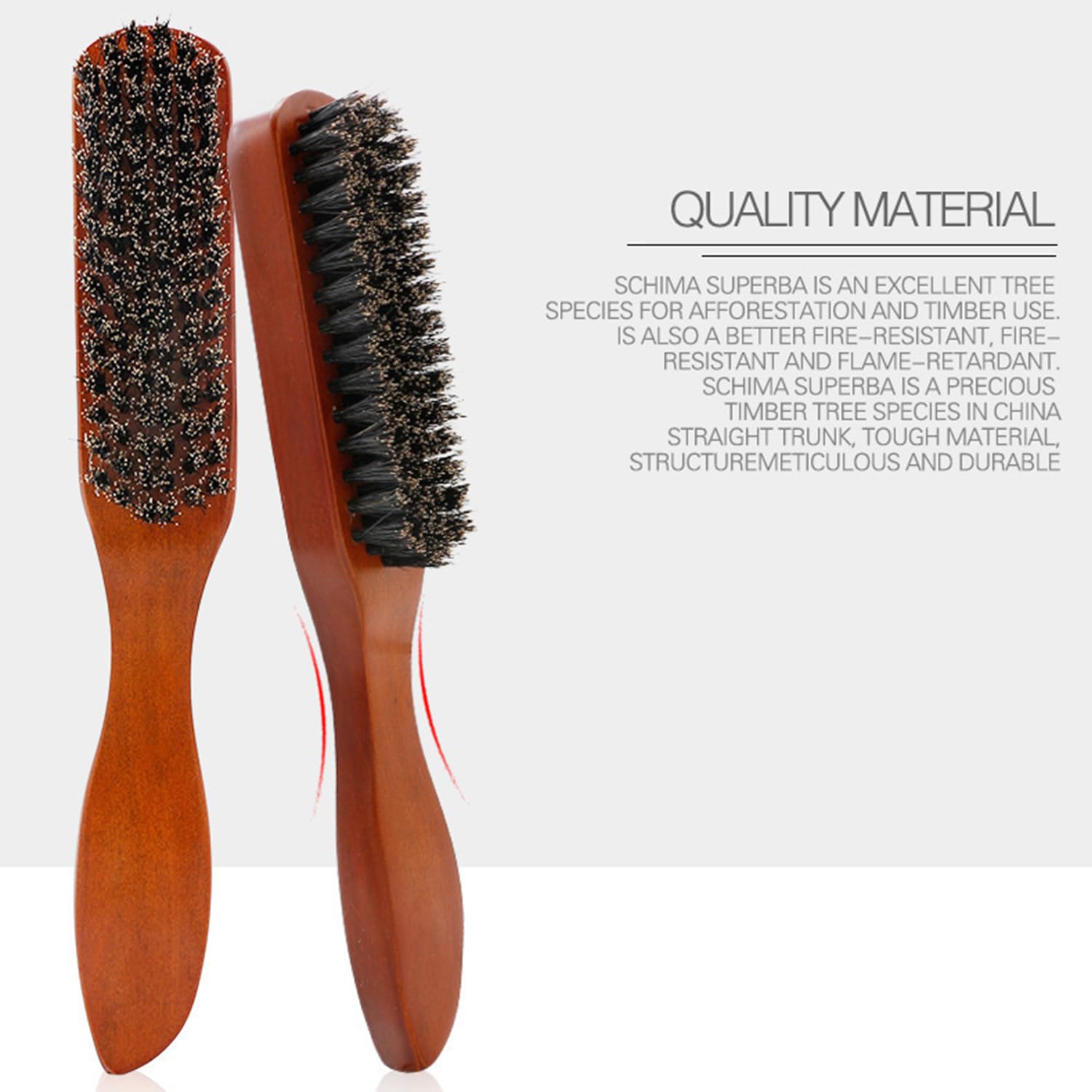 Boar Bristle Hair Brush - Long Paddle Soft Brush for Slick Back Afro, Wet or Curly Hair - Red-Brown Beard Brush for Women and Men - Image 2