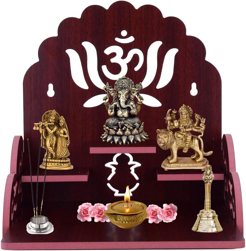 Lyrics Creation Handmade Beautiful Wooden Puja Temple Wall Hanging and Table Top Mandir Home Decor (Dark Brown 1)