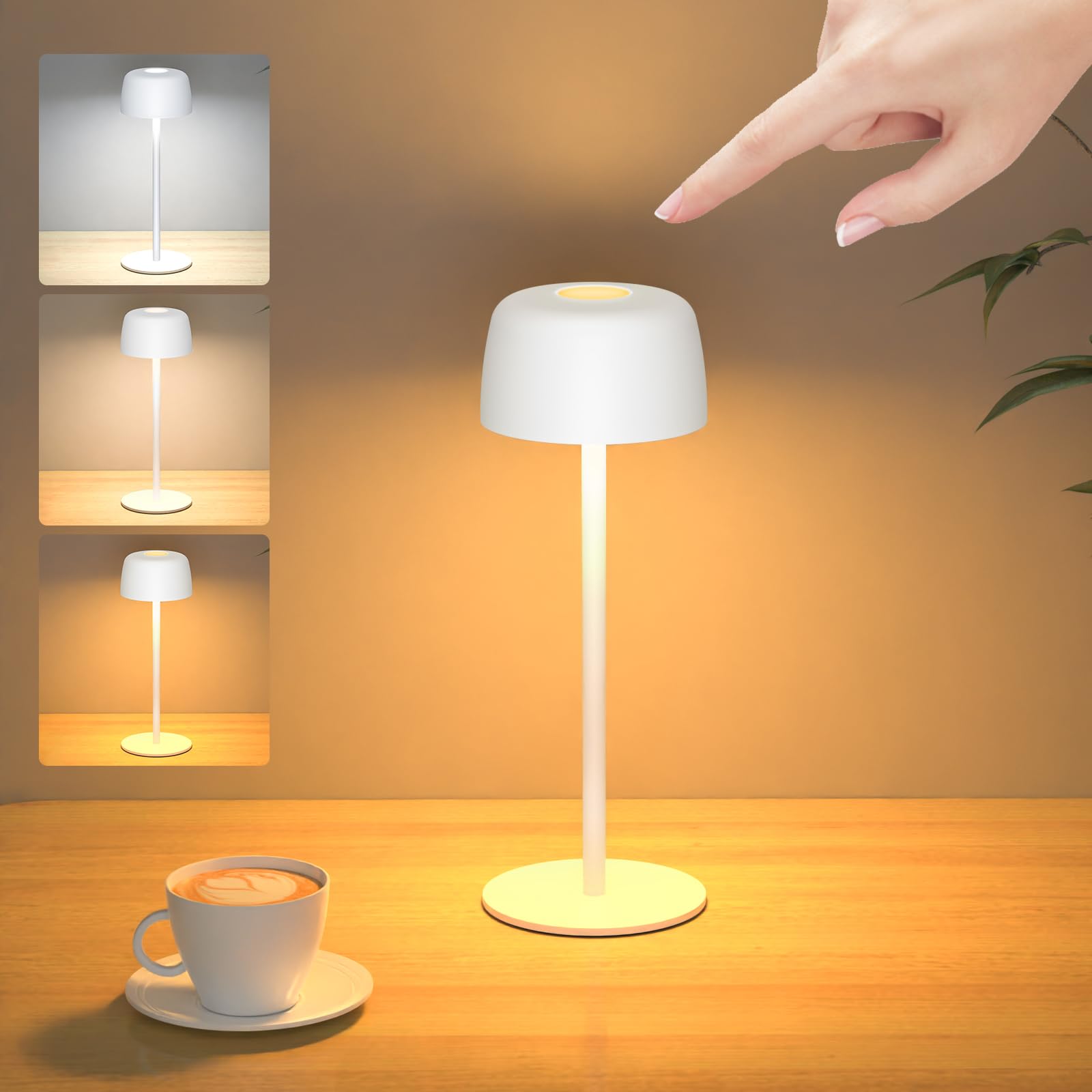Lampada da Tavolo Senza Fili Metallo, H:25cm Lampada da Comodino Ricaricabile USB-C, 3 Temperature Colore, Lampada da Scrivania IP54 Impermeabile per Ristorante, Camera da Letto, Bar