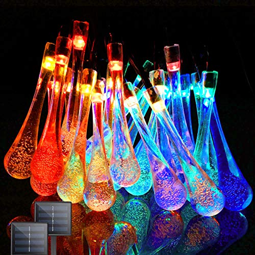 Preisvergleich Produktbild Solar Lichterketten Außen Innen mit Licht Sensor,BEINHOME 8 Modi 30LED Wassertropfen Form 14,5Fuß Mehrfarbig Wechselnde Garten Lichter Wasserdichte Dekorativ für Garten Terrasse Bäume Yard,2 Stück