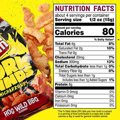 Slim Jim Pork Rinds Hog Wild BBQ Fried Snacks, Keto Friendly, 2 oz. Bag