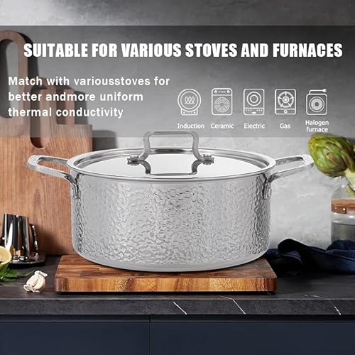 Vivicreate Tri-Ply Stainless Steel Stockpot Deep Cooking Pot with Hammered Exterior Compatible with All Stovetops Even Heat Distribution Durable Cookware for Soups Stews and More 3 QT - Image 4