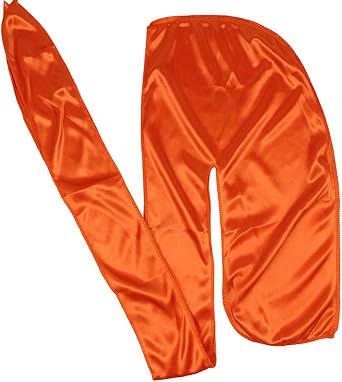 Men Silk Durag Long Straps Bandanas for Men Headwear Waves Cap Orange