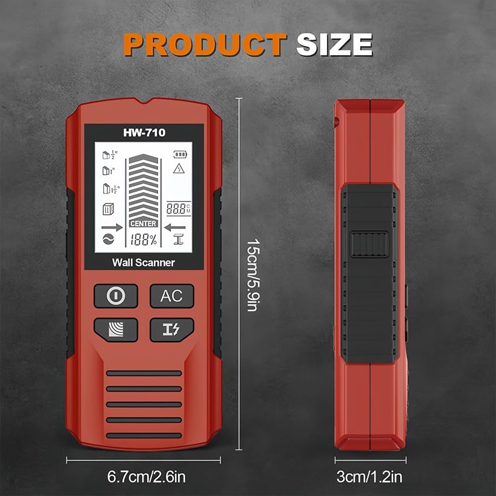 Escáner Portátil De Cables Y Tuberías, Detector De Metales Y Paredes Multifuncional De Mano Con Pantalla LCD + Alerta Sonora, 3 Modos De Escaneo Inteligente Para Detectar Metales, Cables Y Madera.