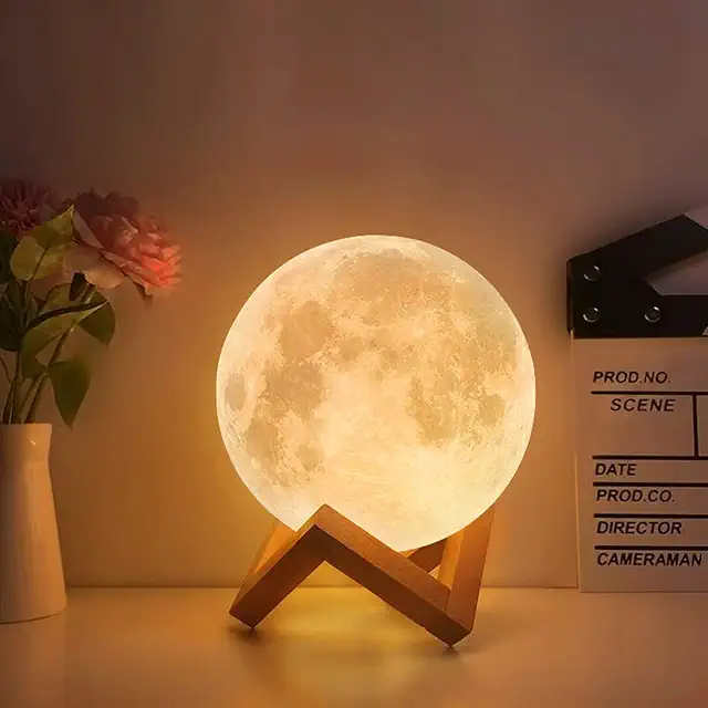 Lampe Champignon Lune 3D 16 Couleurs Rechargeable avec Télécommande - Décoration LED