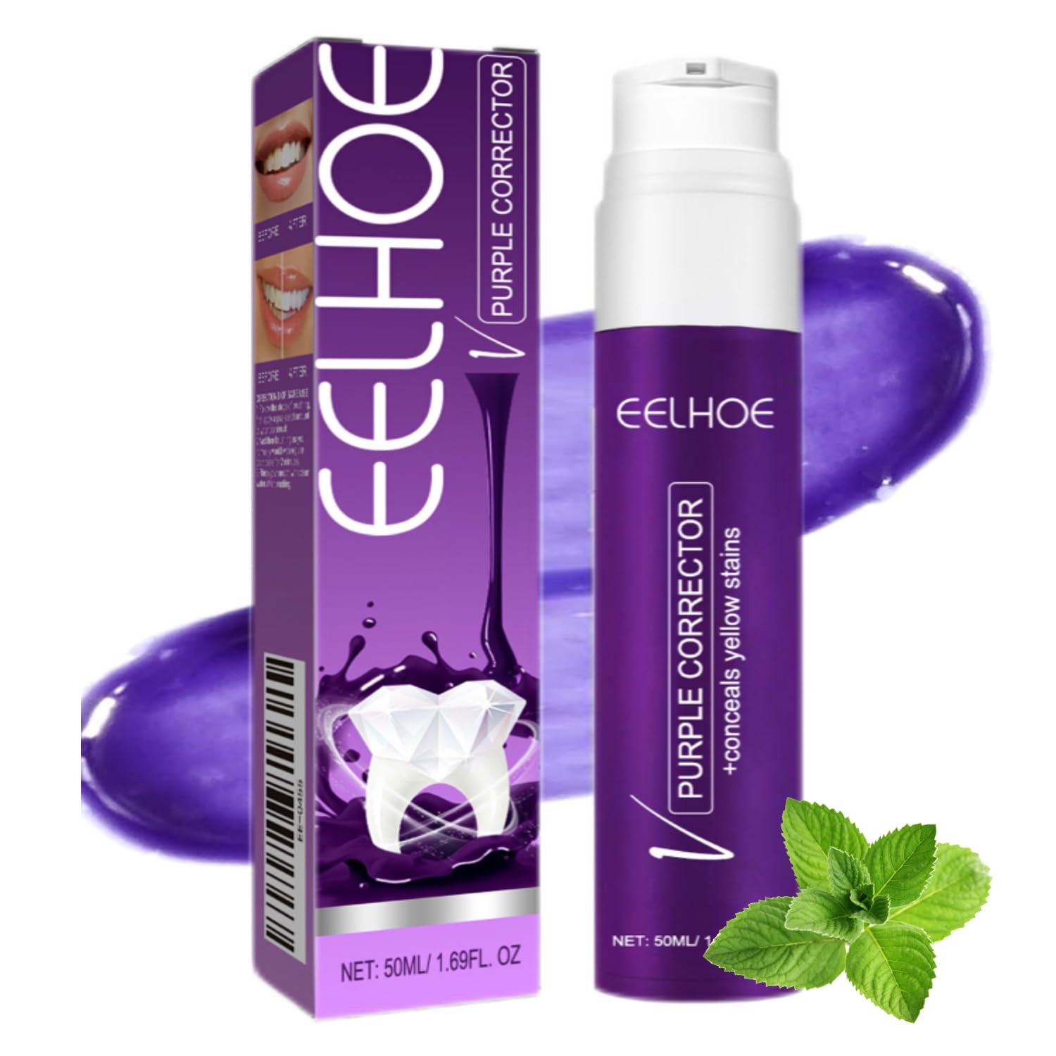 Purple Toothpaste for Teeth Whitening Tooth Stain Removal Colour Corrector Purple Teeth Whitening Kit Toothpaste Whitening Booster 1