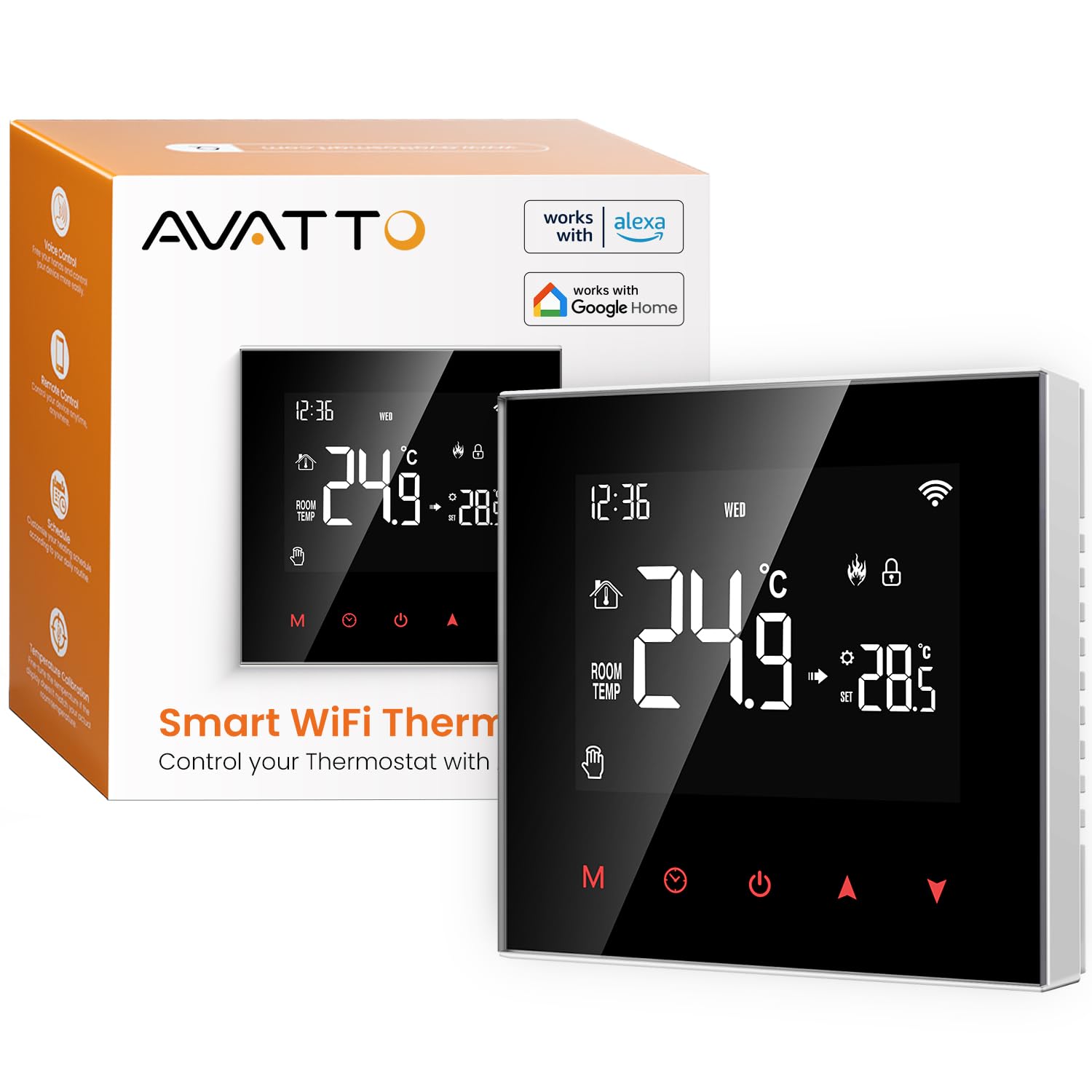 AVATTO Inteligentny termostat ogrzewania podłogowego Wi-Fi Programowalny termostat pokojowy kompatybilny z Alexą, sterowanie głosowe Google Home i aplikacja Smart Life Pilot zdalnego sterowania