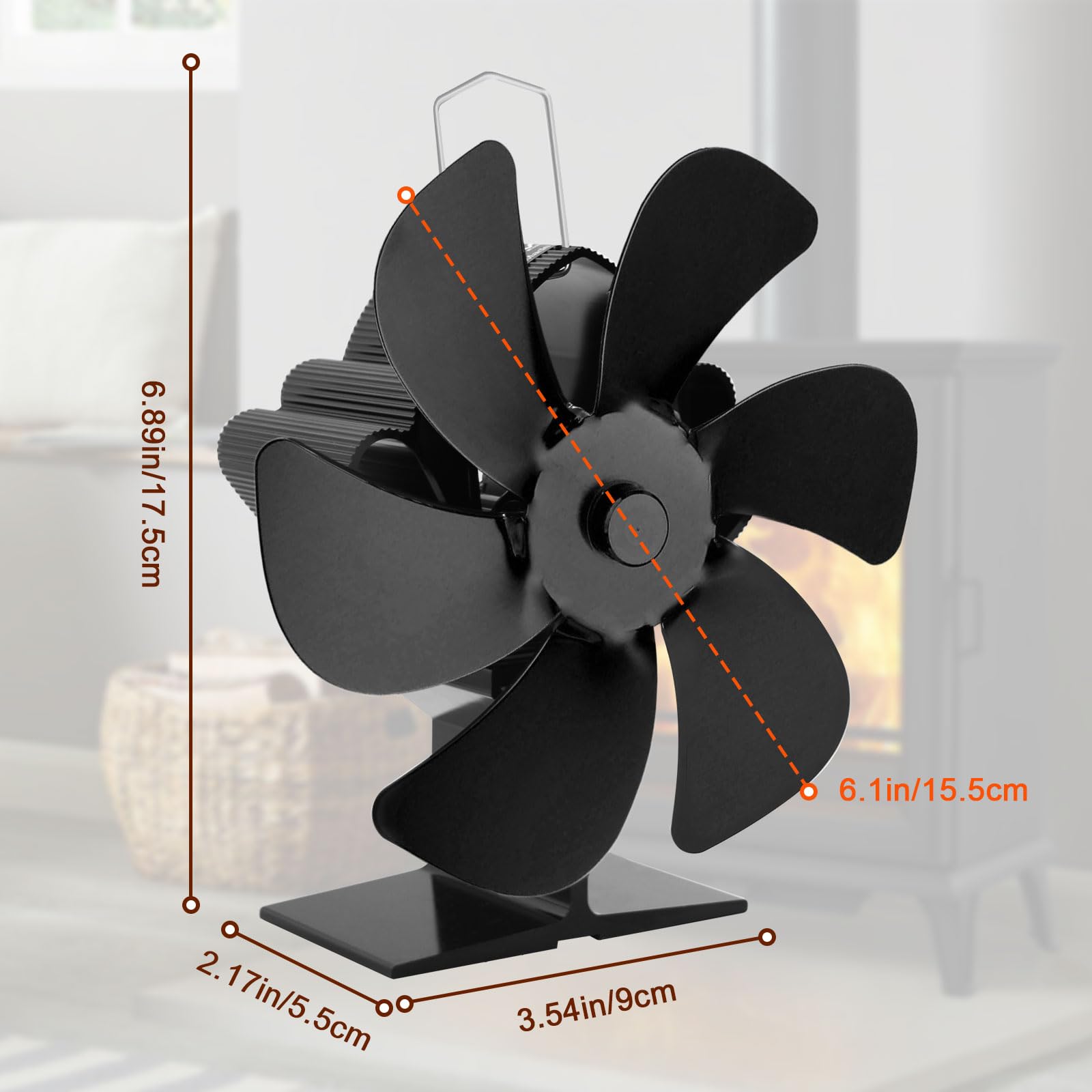 Ventola per Stufa a Legna,Ventolas da Caminod con 6 Pale,Senza Elettricità Alimentato Silenzioso Calore Ventola per Bruciatore di Tronchi/Stufa/Camino