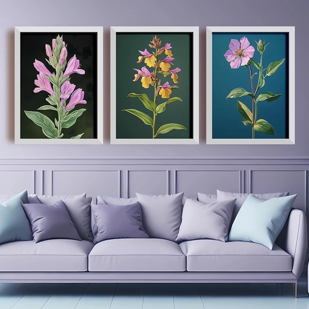 GOSRD Canvas Painting, Vintage Botanical Wall Art Western Floral Flower Poster Print For Bedroom Living Room Decoration(40x55cm-3Pcs)