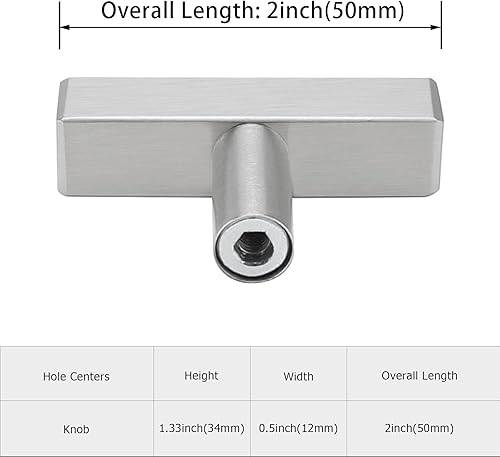 Miniatura 2 de homdiy HDJ22SN - Pomos de gabinete de níquel cepillado, 5 unidades, pomos de un solo agujero con pomos de 2 pulgadas de longitud total para armarios