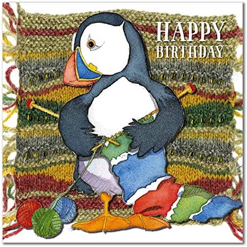 Puffin Knitting Birthday - Greetings Card Cover
