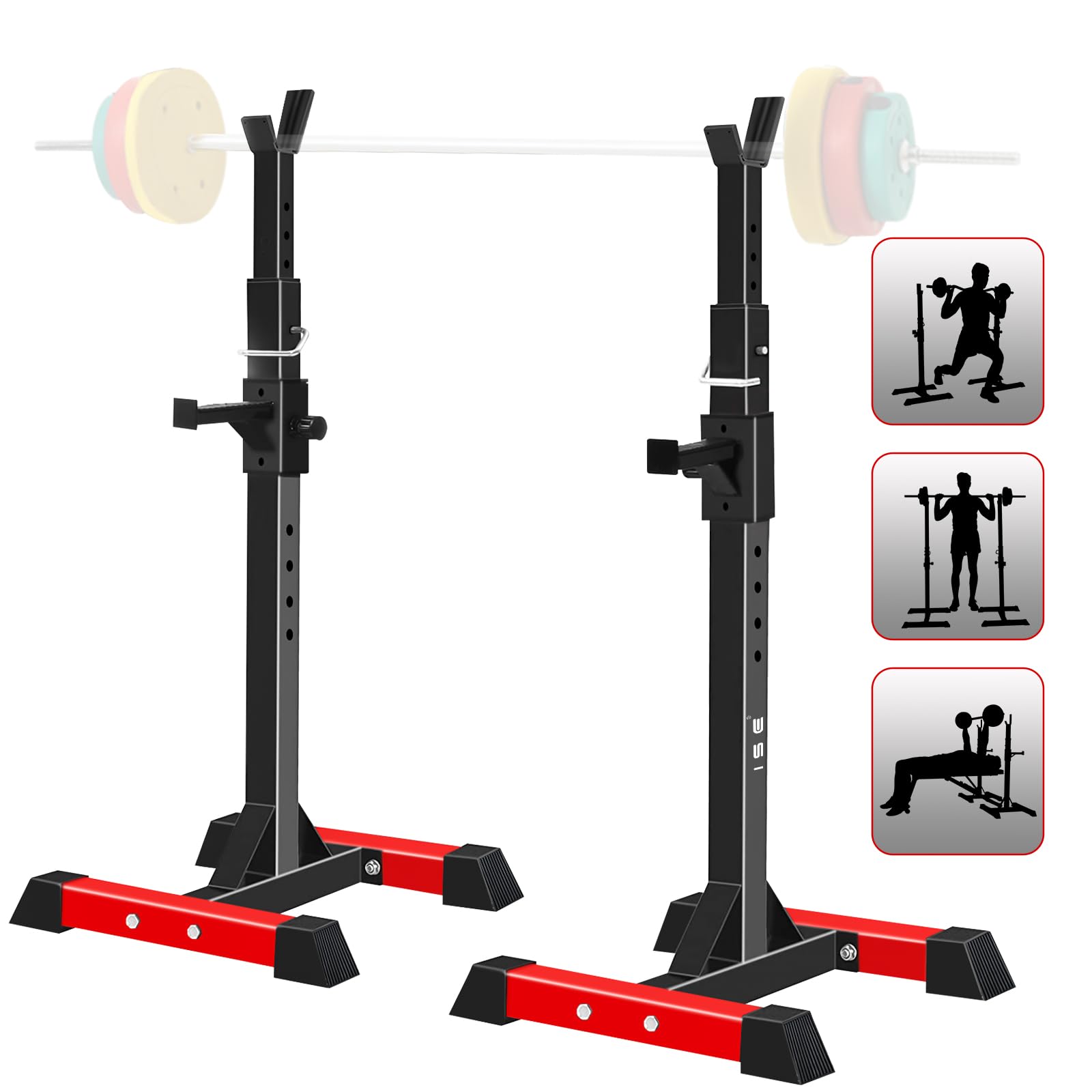 ISE Rack Musculation Multifonction, Squat Rack Adjustable, Rack Squat, Chandelle Musculation 16 Position Hauteur Réglable, Avec Support Barre Super Stabilité, Fitness à Domicile, Capacité Elevée 200KG