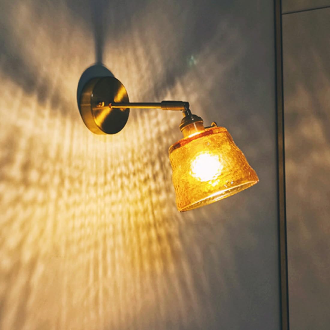TCHAUSGZUS Gold Wall Sconces Orange Glass Light Brass Finish Bathroom Vanity Vintage Fixture for Bedroom Living Room Corridor(Yellow)