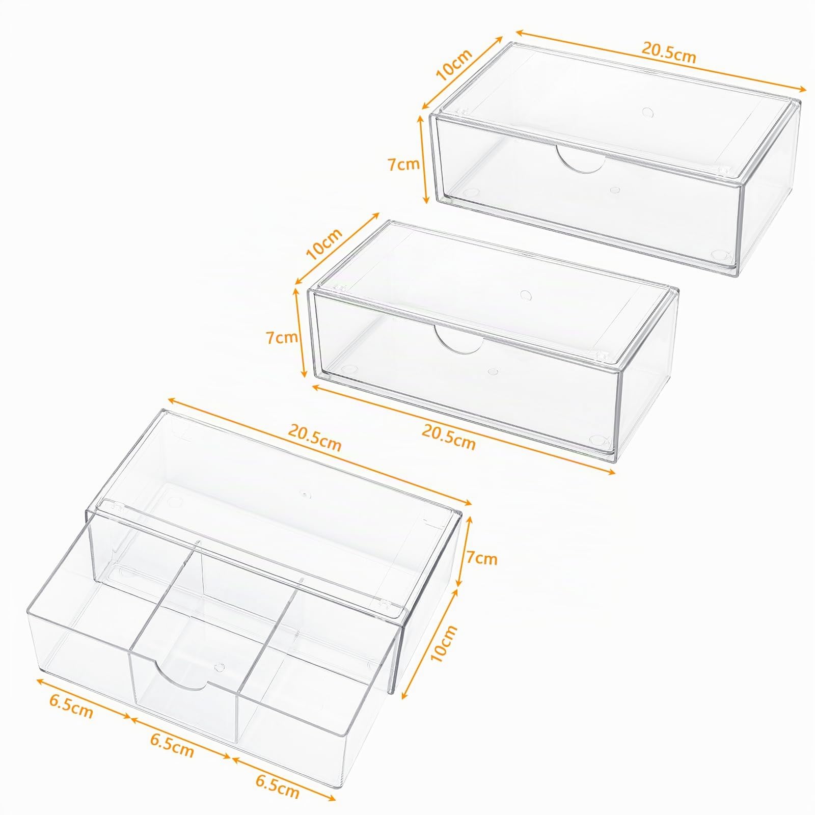 Pavlleen 3 Pezzi Trucchi Trasparente In Acrilico,Porta Trucchi Organizer da Bagno, impilabile,per Tavolozza,Pennello,Fondotinta, Rossetto,Forcine