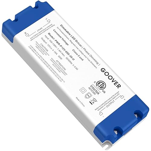 GOOVER Controlador regulable Triac de 50 W, fuente de alimentación, transformador de CA de 120 V a CC 12 V, compatible con atenuadores Lutron y