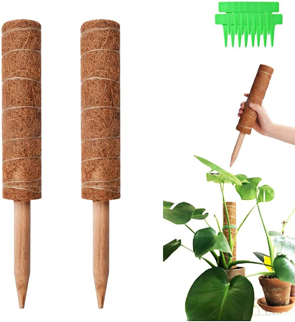ELECDON Coir Moss Pole, 30cm Coco Coir Poles with Gardening Tool Set, Natural Coir Moss Sticks for Plant Support Extension, Climbing Indoor Plants, Creepers, Pack of 2