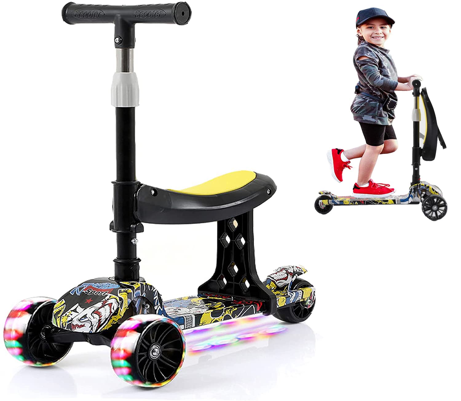 3 Wheel Toddler Scooter for Kids with Seat Ages 35 Kids Balance Bikes