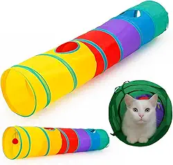 Túnel Interativo para Gatos com 3 Entradas e Brinquedo Interno – Labirinto Colorido Dobrável, Estímulo e Exercício para Gatos Filhotes e Adultos – Portátil e Resistente em Poliéster