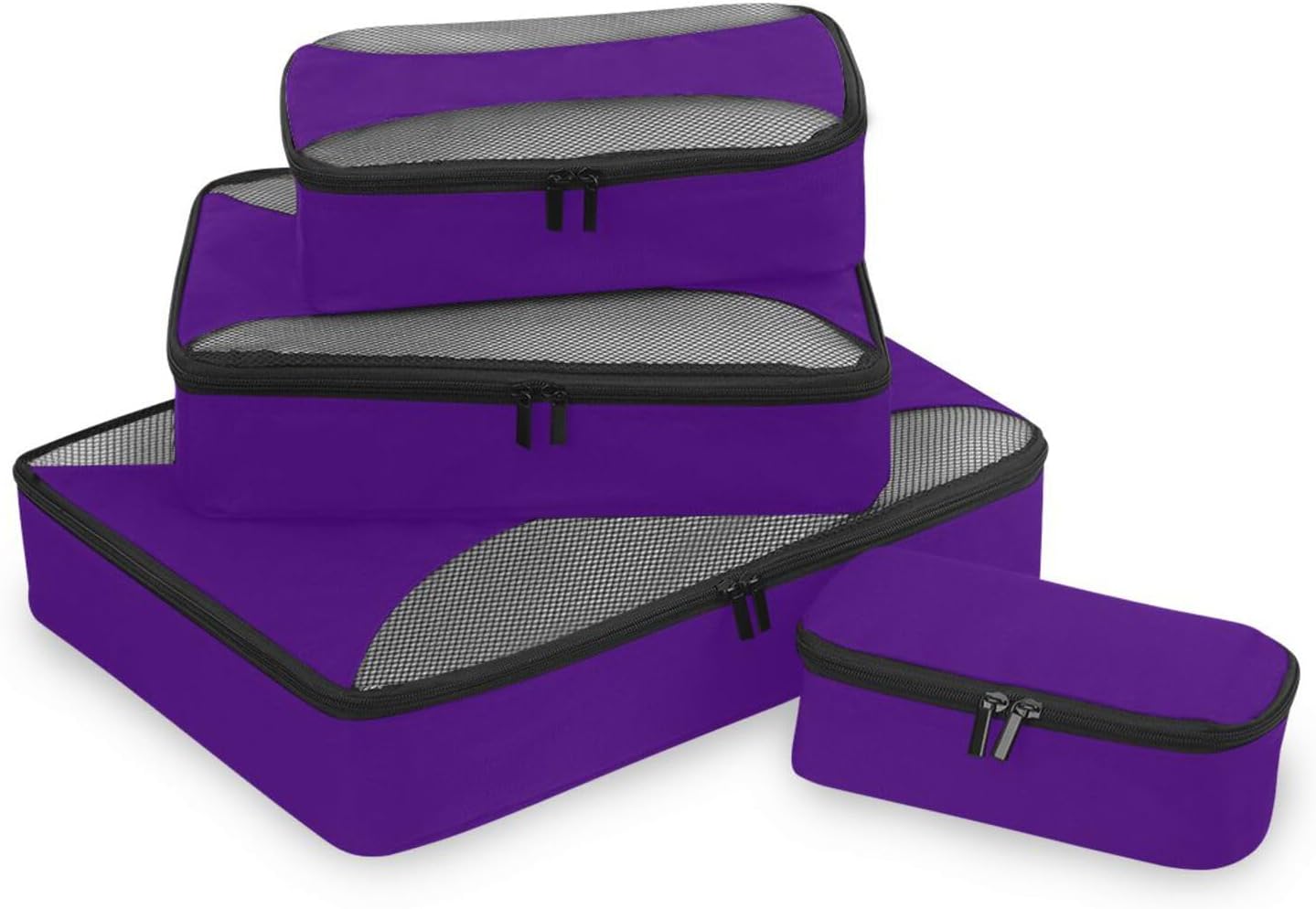 Indigo Solid Color Pure Plain Purple 4 Pcs set organizer for travel Mesh Travel Essentials expandable cubes for packing
