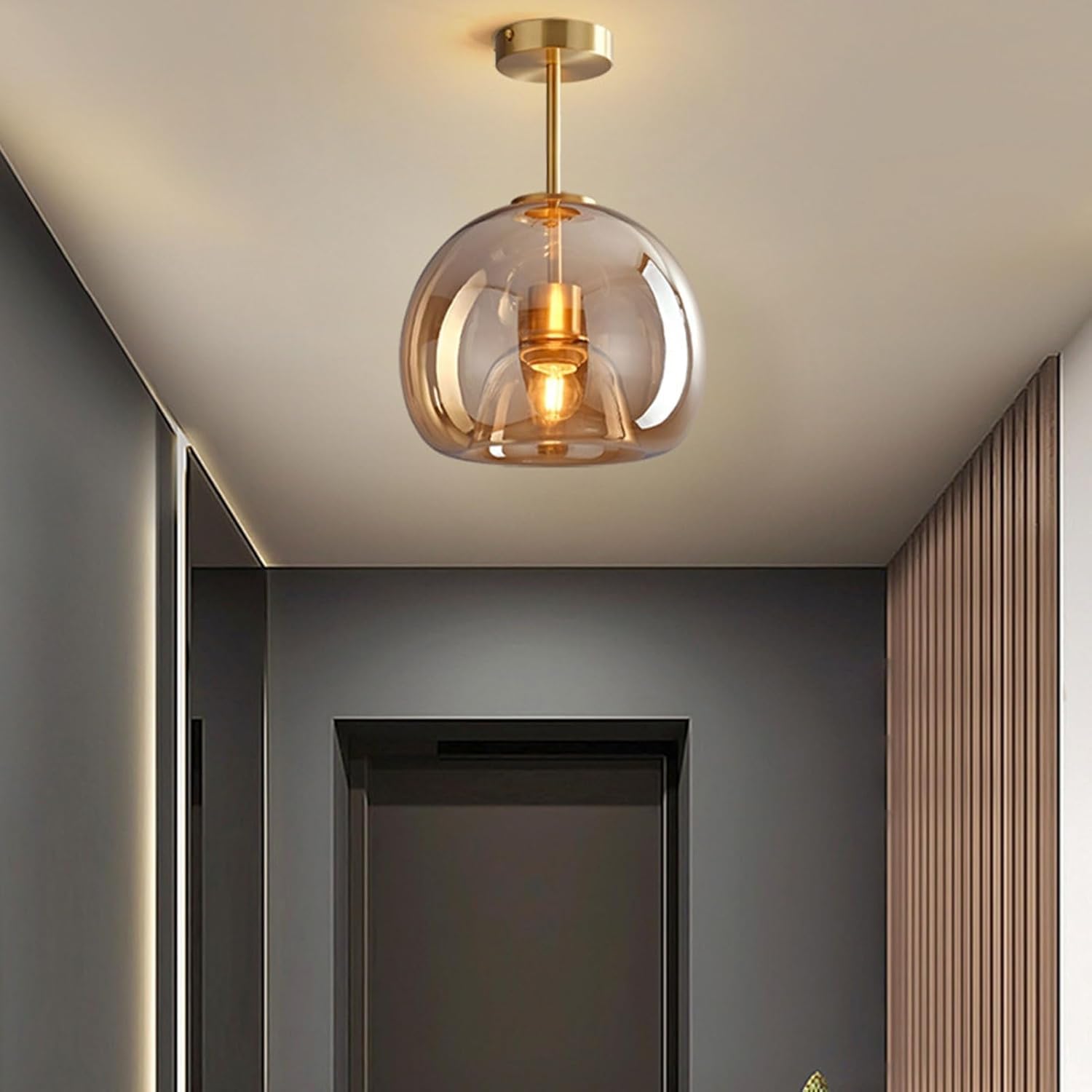 Lampa sufitowa do przedpokoju, balkon, mała retro lampa sufitowa ze szkła miedzianego, E26 do montażu podtynkowego do szatni, kuchni, restauracji, salonu żyrandol na ganku