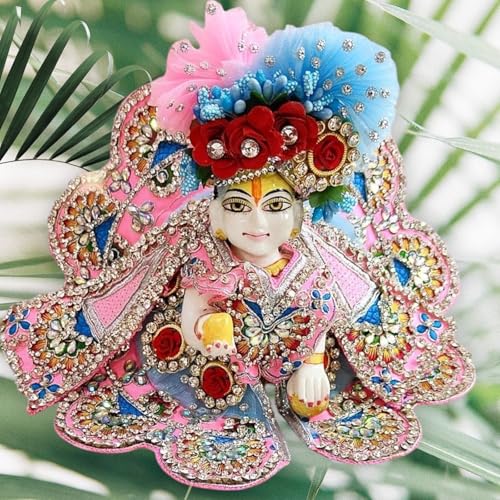 Image of Partish Laddu Gopal Dress with Mukut and Patka l Ladoo Gopal Dress l Bal Gopal l Kanha Ji Thakur Ji Heavy Dress Size 0 1 2 3 4 5 6 (Sky Blue, Size 1)