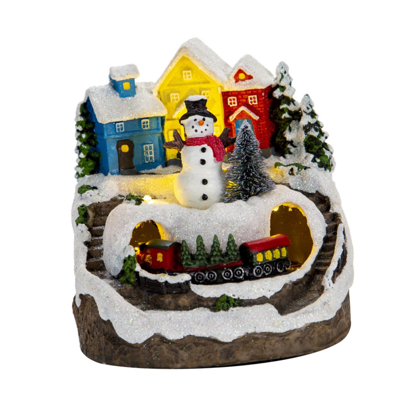 Casa Navideña Luminoso con Música y Tren Figuras Decorativas para Mesa Invierno Navidad