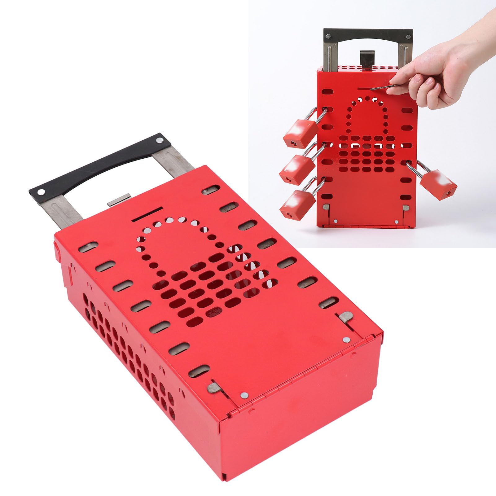 Natudeco Lock Box Lockout Tagout Kit Stainless Steel Portable Energy Isolation Security Group Box 14 Padlocks Capacity Red for OSHA Compliant