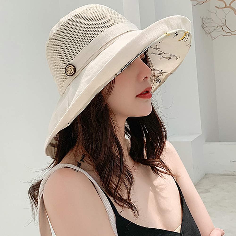 Women Mesh Sun Hats Summer Beach UV Protection UPF Packable Wide Brim Chin Strap - Image 4