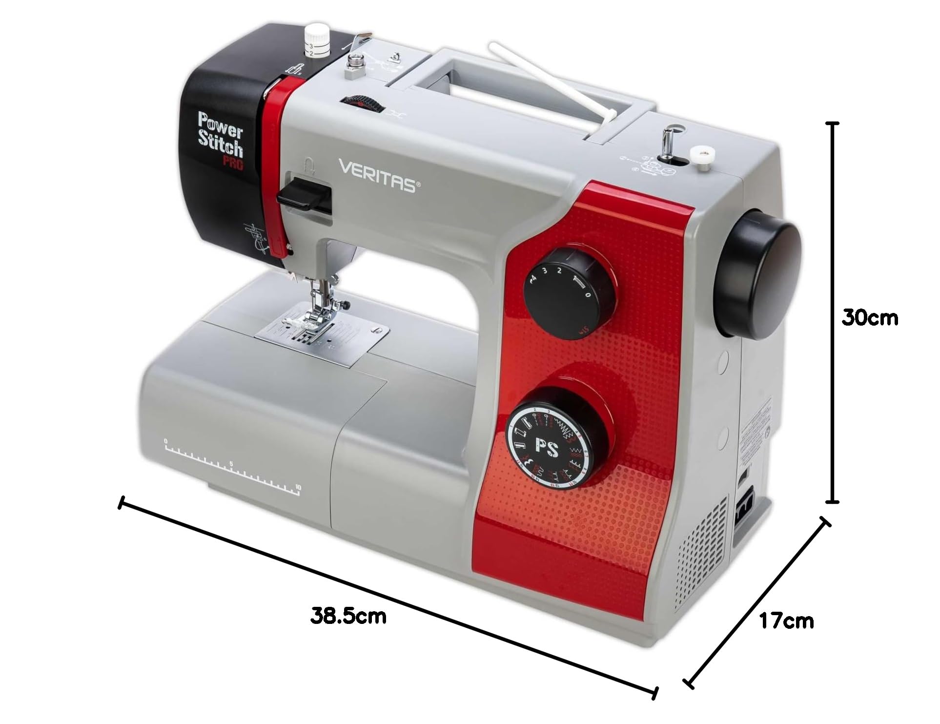 VERITAS Nähmaschine Power Stitch PRO I 17 Stichprogramme I Auto-Fadenspannung & Einfädelhilfe I Fadenabschneider I Einstellbare Stichlänge I LED-Nählicht I Mechanische Nähmaschine (grau-rot)