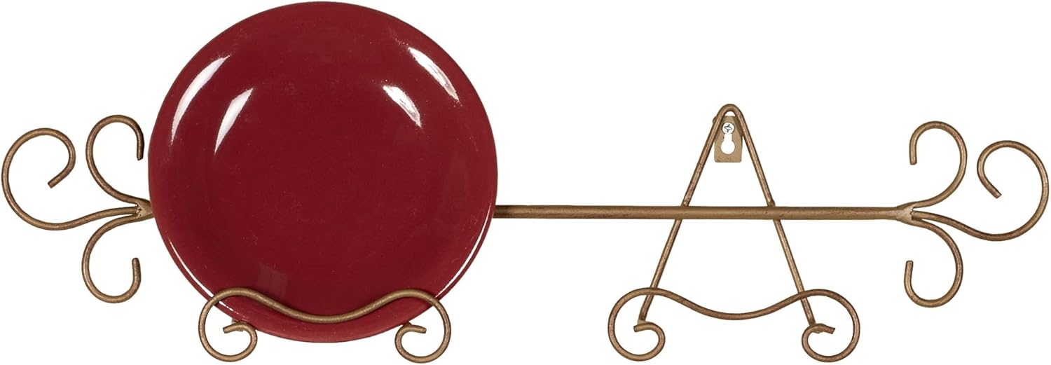 Touch of Class Galla Petite Plate Rack - Satin Gold - Metal Hanging Collector Holder - Decorative Vintage Holders for Wall - Displays 2 Plates - 24 Inches Wide